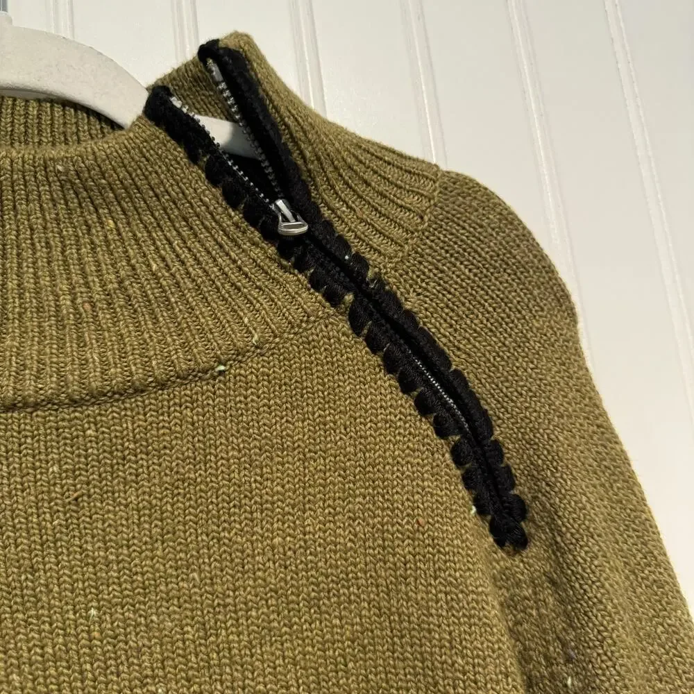 Habitat Green Speckled Wool Sweater Zip Shoulder Mock Neck Size Small - Picture 3 of 6